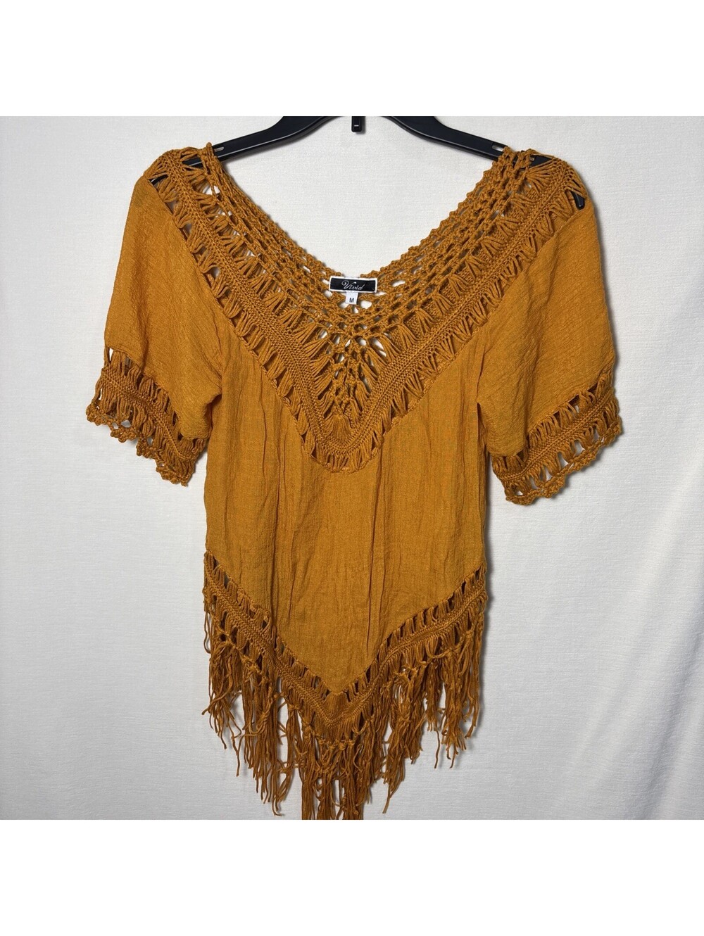Women’s Vivid Bohemian Mustard Yellow Blouse Size M Crochet